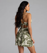 Sun Rays Tropical V-Neck Babydoll Mini Dress